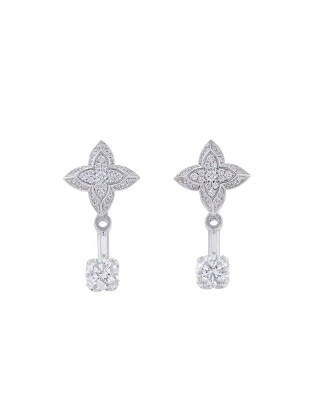 Louis Vuitton Earrings LV Diamond Double Round Center Stone Total 18k White Gold
